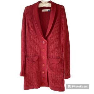 Anthropologie Sparrow Lambswool Pointelle Long Cardigan Burnt Orange Sz S